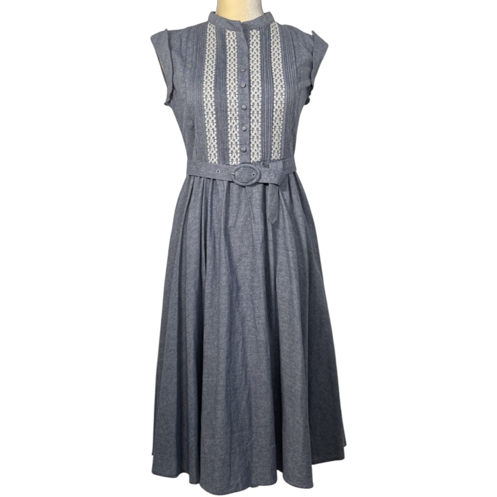ARTKA NEW Blue Chambray Half Collar Belted Dress - NWOT